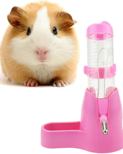 Hamster Water Bottle, Pet Dispenser for Cage with Base Hut Small Pet Nest Hamster Water Bottle Holder(Pink)