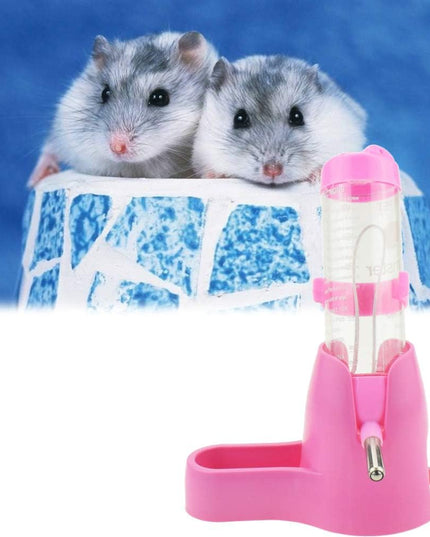 Hamster Water Bottle, Pet Dispenser for Cage with Base Hut Small Pet Nest Hamster Water Bottle Holder(Pink)