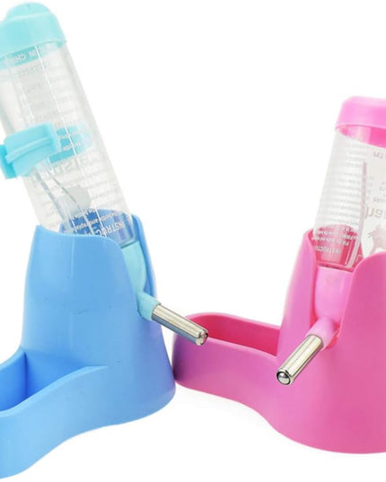 Hamster Water Bottle, Pet Dispenser for Cage with Base Hut Small Pet Nest Hamster Water Bottle Holder(Pink)