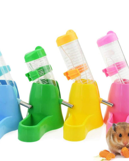 Hamster Water Bottle, Pet Dispenser for Cage with Base Hut Small Pet Nest Hamster Water Bottle Holder(Pink)