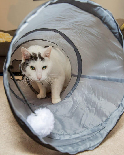 S Way Cat Tunnel Collapsible Pop-Up Pet Tube Hideaway Play Toy with Ball (S-Way, Grey)