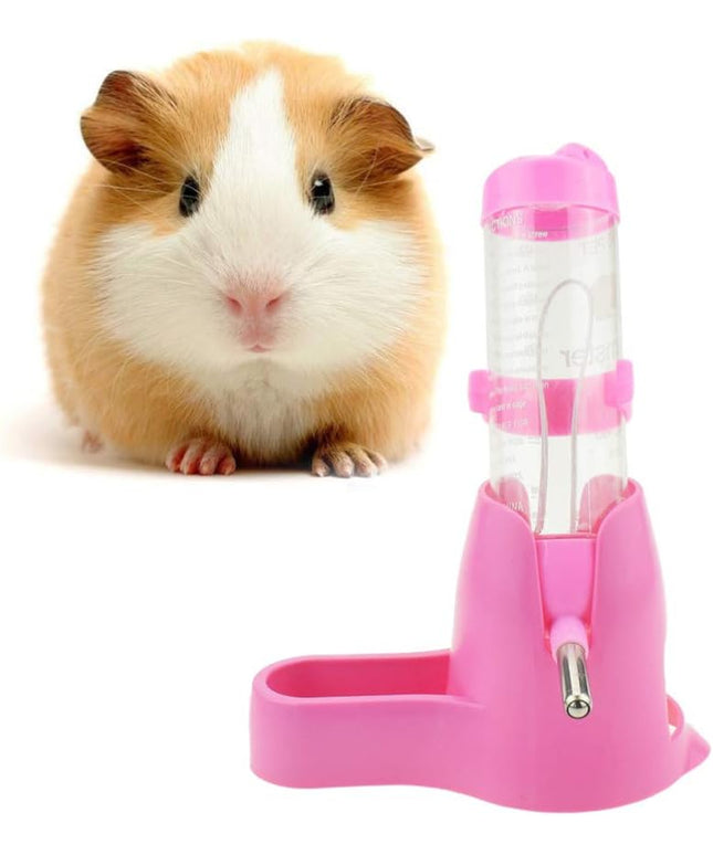 Hamster Water Bottle, Pet Dispenser for Cage with Base Hut Small Pet Nest Hamster Water Bottle Holder(Pink)