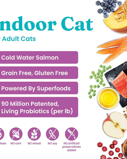 Indoor Dry Cat Food - Let'S Stay in Cat Food Dry Kibble for Indoor Cats - Hairball & Sensitive Stomach - Grain & Gluten Free - Probiotics & Fiber for Digestive Health - Salmon - 12Lb
