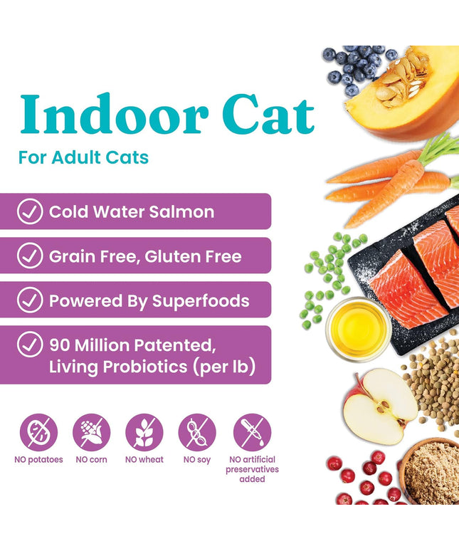 Indoor Dry Cat Food - Let'S Stay in Cat Food Dry Kibble for Indoor Cats - Hairball & Sensitive Stomach - Grain & Gluten Free - Probiotics & Fiber for Digestive Health - Salmon - 12Lb