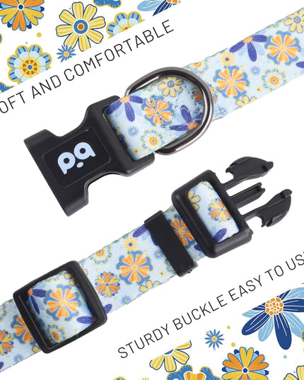 Adjustable Soft Dog Collar: Print Flower Pink Multicolor Cute Patterns for XS Small Medium Large Pet Girl Boy Puppy Walking Running Training