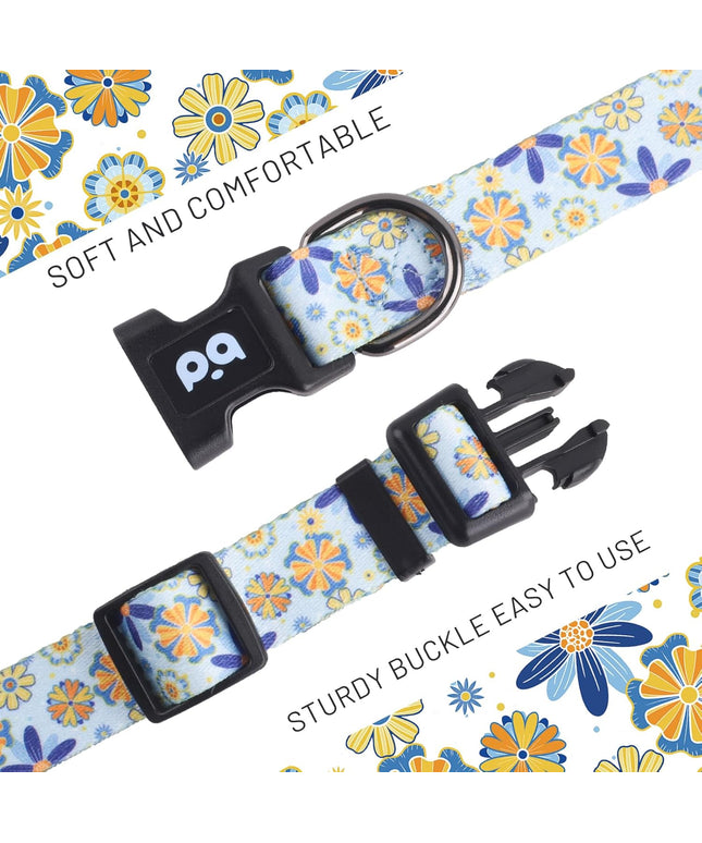 Adjustable Soft Dog Collar: Print Flower Pink Multicolor Cute Patterns for XS Small Medium Large Pet Girl Boy Puppy Walking Running Training