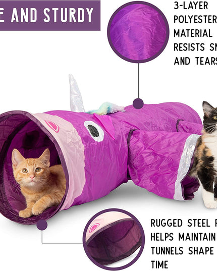 Magic Mewnicorn Multi Cat Tunnel Boredom Relief Toys with Crinkle Feather String for Dogs, Cats, Rabbits, Kittens and Guinea Pigs for Hiding Hunting and Resting