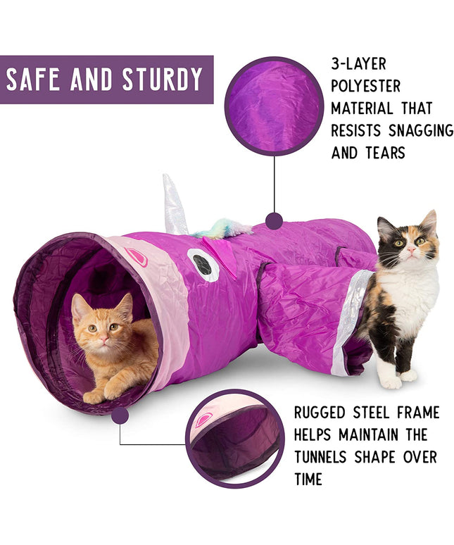 Magic Mewnicorn Multi Cat Tunnel Boredom Relief Toys with Crinkle Feather String for Dogs, Cats, Rabbits, Kittens and Guinea Pigs for Hiding Hunting and Resting