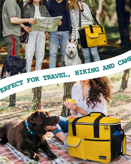 Medium Dog Travel Bag with Food Containers and Bowls, Yellow, 22 L Limit