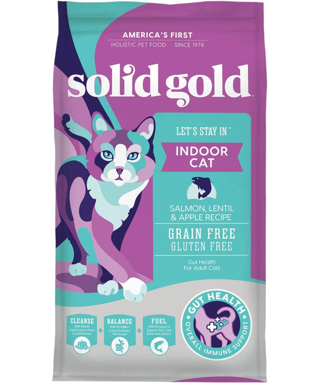 Indoor Dry Cat Food - Let'S Stay in Cat Food Dry Kibble for Indoor Cats - Hairball & Sensitive Stomach - Grain & Gluten Free - Probiotics & Fiber for Digestive Health - Salmon - 12Lb