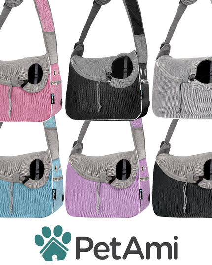 Small Dog Sling Carrier, Soft-Sided Crossbody Puppy Carrying Purse Bag, Adjustable Sling Pet Pouch to Wear Medium Dog Cat Travel, Dog Bag for Traveling, Breathable, Poop Bag Dispenser, Blue