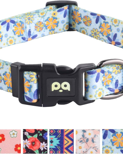 Adjustable Soft Dog Collar: Print Flower Pink Multicolor Cute Patterns for XS Small Medium Large Pet Girl Boy Puppy Walking Running Training