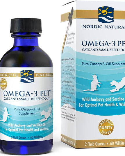 Omega-3 Pet, Unflavored - 2 Oz - 304 Mg Omega-3 per One Ml - Fish Oil for Small Dogs & Cats with EPA & DHA - Promotes Heart, Skin, Coat, & Immune Health