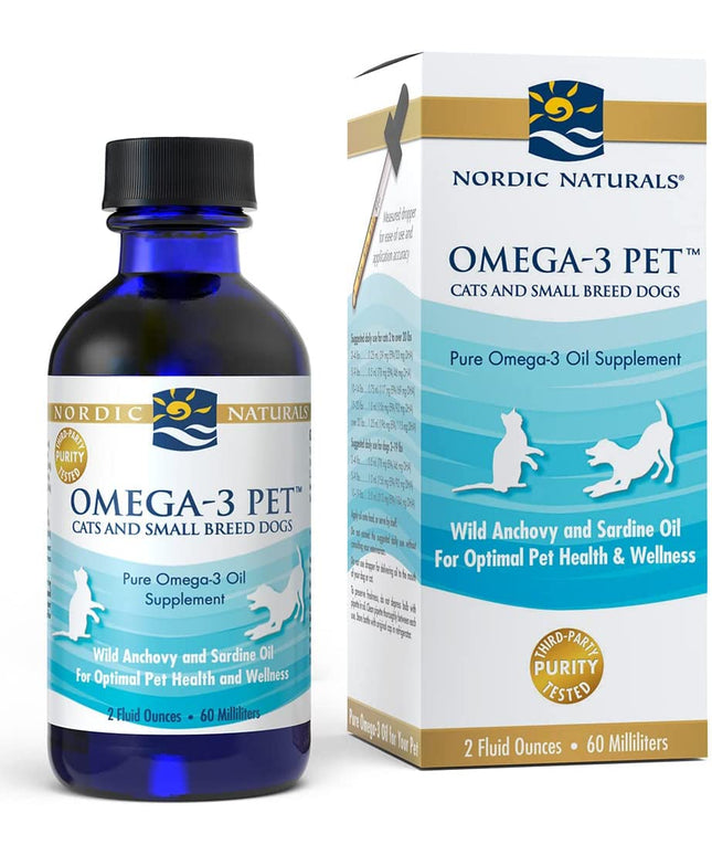Omega-3 Pet, Unflavored - 2 Oz - 304 Mg Omega-3 per One Ml - Fish Oil for Small Dogs & Cats with EPA & DHA - Promotes Heart, Skin, Coat, & Immune Health