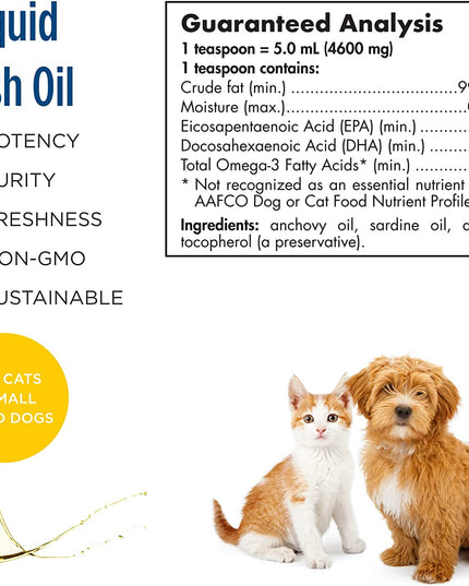 Omega-3 Pet, Unflavored - 2 Oz - 304 Mg Omega-3 per One Ml - Fish Oil for Small Dogs & Cats with EPA & DHA - Promotes Heart, Skin, Coat, & Immune Health