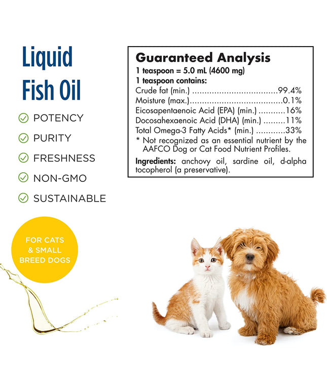 Omega-3 Pet, Unflavored - 2 Oz - 304 Mg Omega-3 per One Ml - Fish Oil for Small Dogs & Cats with EPA & DHA - Promotes Heart, Skin, Coat, & Immune Health