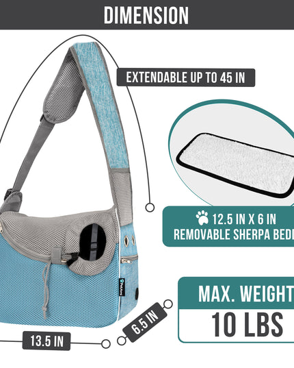 Small Dog Sling Carrier, Soft-Sided Crossbody Puppy Carrying Purse Bag, Adjustable Sling Pet Pouch to Wear Medium Dog Cat Travel, Dog Bag for Traveling, Breathable, Poop Bag Dispenser, Blue