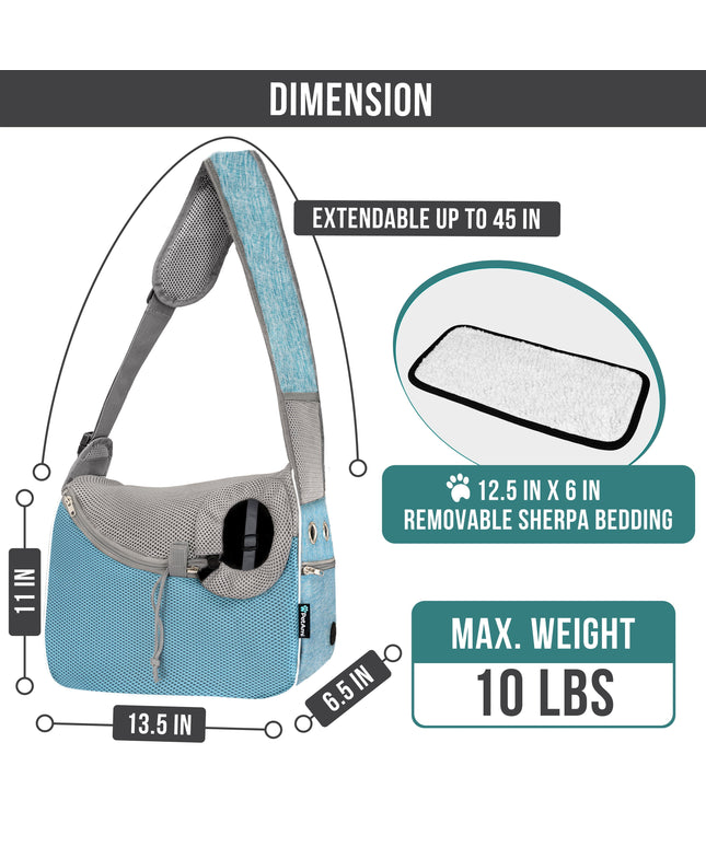 Small Dog Sling Carrier, Soft-Sided Crossbody Puppy Carrying Purse Bag, Adjustable Sling Pet Pouch to Wear Medium Dog Cat Travel, Dog Bag for Traveling, Breathable, Poop Bag Dispenser, Blue