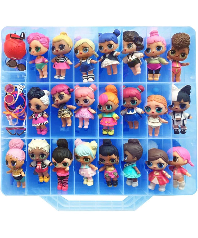 Blue Double Sided Storage Container, No BPA, Organizer Case, 48 Compartments, Compatible with Dolls LOL Lils, Pets, Surprise Tiny Toys, Shopkins, Accessories, Beads, Crafts