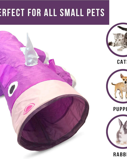 Magic Mewnicorn Multi Cat Tunnel Boredom Relief Toys with Crinkle Feather String for Dogs, Cats, Rabbits, Kittens and Guinea Pigs for Hiding Hunting and Resting