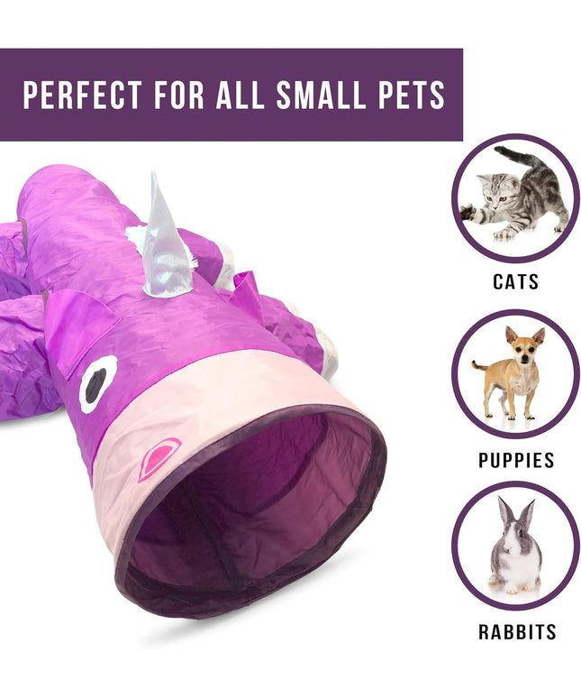 Magic Mewnicorn Multi Cat Tunnel Boredom Relief Toys with Crinkle Feather String for Dogs, Cats, Rabbits, Kittens and Guinea Pigs for Hiding Hunting and Resting