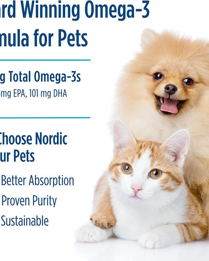 Omega-3 Pet, Unflavored - 2 Oz - 304 Mg Omega-3 per One Ml - Fish Oil for Small Dogs & Cats with EPA & DHA - Promotes Heart, Skin, Coat, & Immune Health