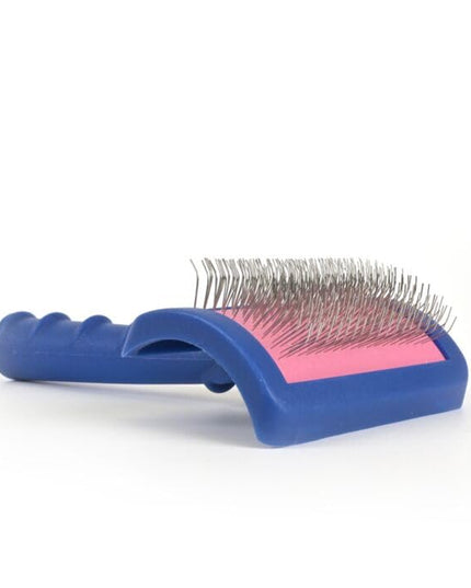 Tuffer than Tangles Slicker Brush for Dog Grooming with Long, Regular Pins, Medium Size, Perfect for Doodle Breeds, Angled Pins for Dematting, Remove Undercoat, Comfort Grip Handle