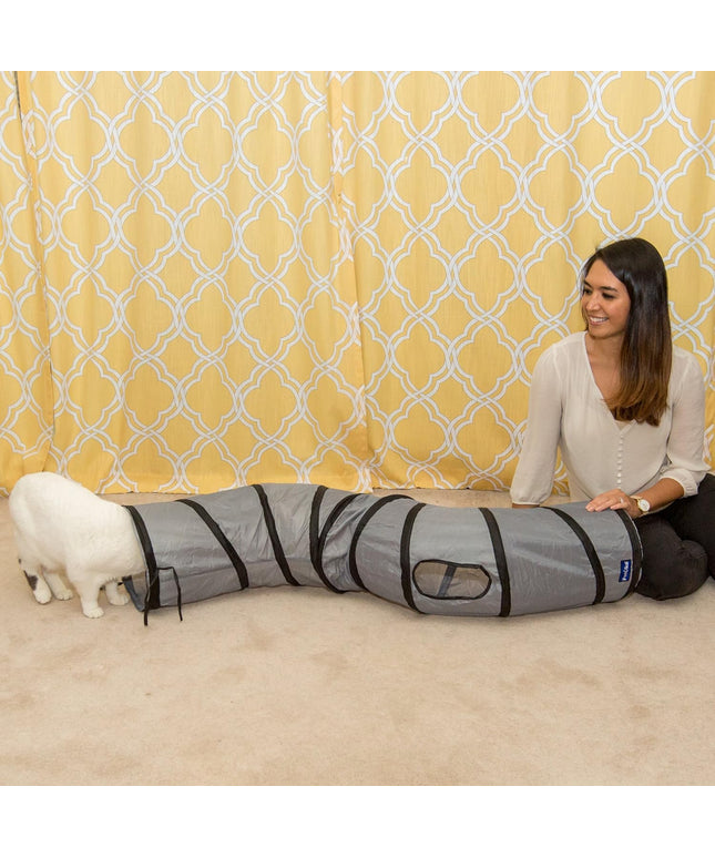 S Way Cat Tunnel Collapsible Pop-Up Pet Tube Hideaway Play Toy with Ball (S-Way, Grey)