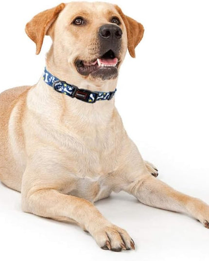 Adjustable Soft Dog Collar: Print Flower Pink Multicolor Cute Patterns for XS Small Medium Large Pet Girl Boy Puppy Walking Running Training (M, Bone)