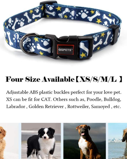 Adjustable Soft Dog Collar: Print Flower Pink Multicolor Cute Patterns for XS Small Medium Large Pet Girl Boy Puppy Walking Running Training (M, Bone)