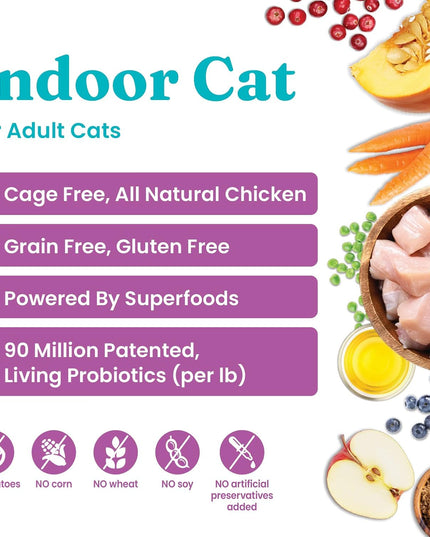 Indoor Dry Cat Food - Let'S Stay in Cat Food Dry Kibble for Indoor Cats - Hairball & Sensitive Stomach - Grain & Gluten Free - Probiotics & Fiber for Digestive Health - Chicken - 12Lb