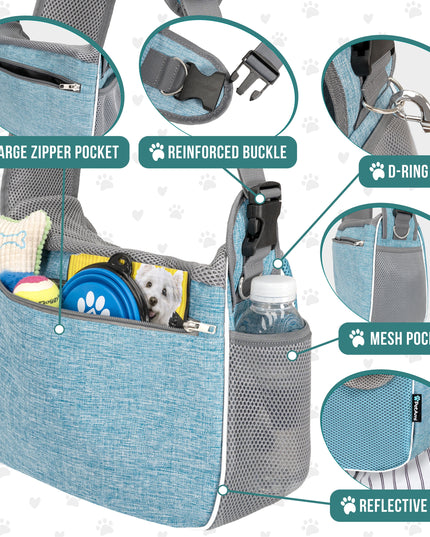 Small Dog Sling Carrier, Soft-Sided Crossbody Puppy Carrying Purse Bag, Adjustable Sling Pet Pouch to Wear Medium Dog Cat Travel, Dog Bag for Traveling, Breathable, Poop Bag Dispenser, Blue