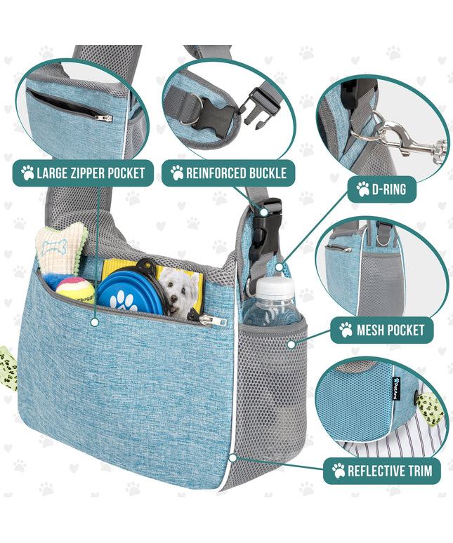 Small Dog Sling Carrier, Soft-Sided Crossbody Puppy Carrying Purse Bag, Adjustable Sling Pet Pouch to Wear Medium Dog Cat Travel, Dog Bag for Traveling, Breathable, Poop Bag Dispenser, Blue
