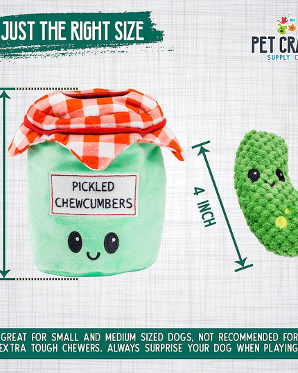 Hide and Seek Plush Dog Toys Crinkle Squeaky Interactive Burrow Activity Puzzle Chew Fetch Treat Hiding Brain Stimulating Cute Funny Toy Bundle Pack -Pickles, for Medium Breeds