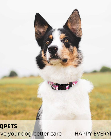 Adjustable Soft Dog Collar: Print Flower Pink Multicolor Cute Patterns for XS Small Medium Large Pet Girl Boy Puppy Walking Running Training (S, Small Daisies)