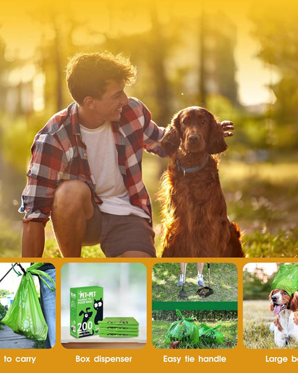 200 Counts Unscented Dog Poop Bags Rolls with Tie Handles, 38% Plant Based & 62% PE Poop Bags for Dogs, Extra-Thick Doggie Poo Bag, Pet Waste Bag
