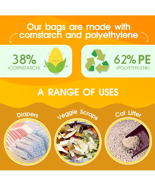 200 Counts Unscented Dog Poop Bags Rolls with Tie Handles, 38% Plant Based & 62% PE Poop Bags for Dogs, Extra-Thick Doggie Poo Bag, Pet Waste Bag