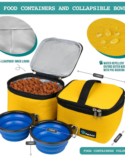 Medium Dog Travel Bag with Food Containers and Bowls, Yellow, 22 L Limit