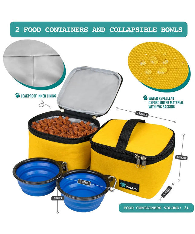 Medium Dog Travel Bag with Food Containers and Bowls, Yellow, 22 L Limit