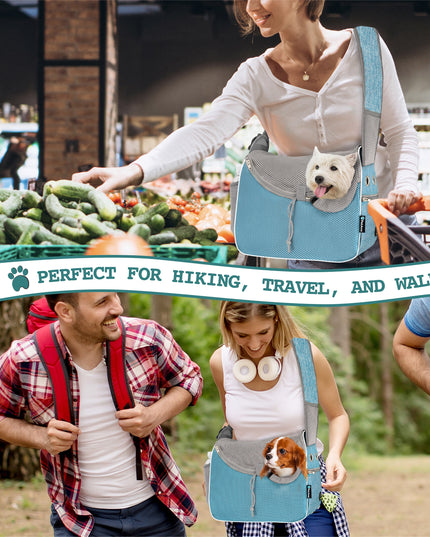 Small Dog Sling Carrier, Soft-Sided Crossbody Puppy Carrying Purse Bag, Adjustable Sling Pet Pouch to Wear Medium Dog Cat Travel, Dog Bag for Traveling, Breathable, Poop Bag Dispenser, Blue