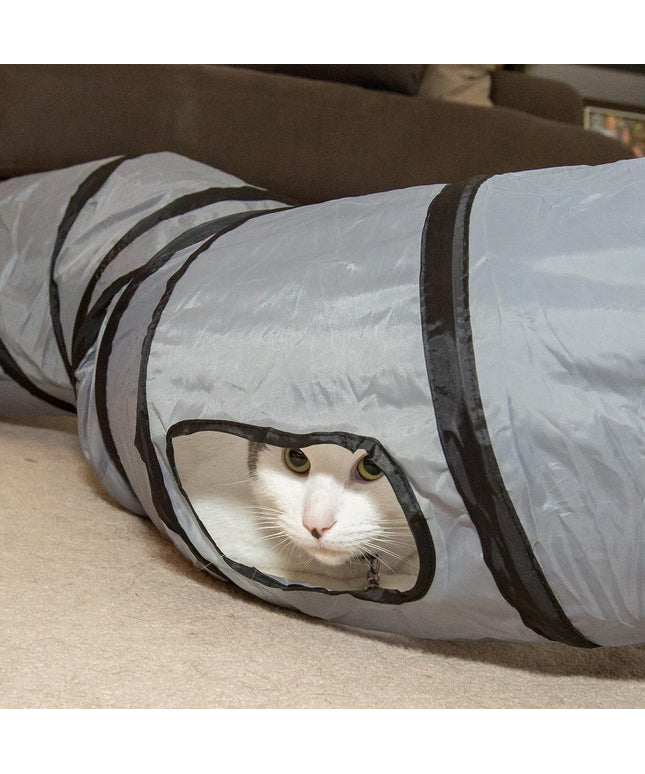 S Way Cat Tunnel Collapsible Pop-Up Pet Tube Hideaway Play Toy with Ball (S-Way, Grey)