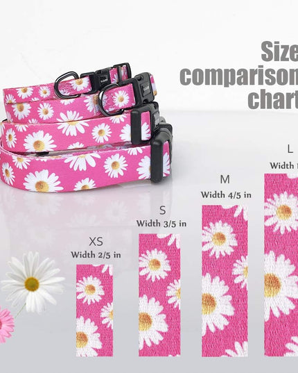 Adjustable Soft Dog Collar: Print Flower Pink Multicolor Cute Patterns for XS Small Medium Large Pet Girl Boy Puppy Walking Running Training (S, Small Daisies)