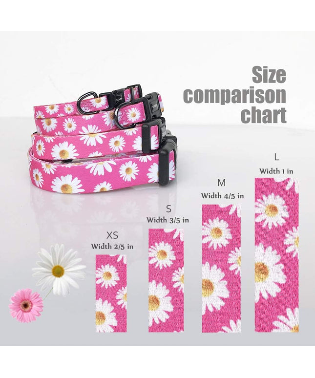 Adjustable Soft Dog Collar: Print Flower Pink Multicolor Cute Patterns for XS Small Medium Large Pet Girl Boy Puppy Walking Running Training (S, Small Daisies)
