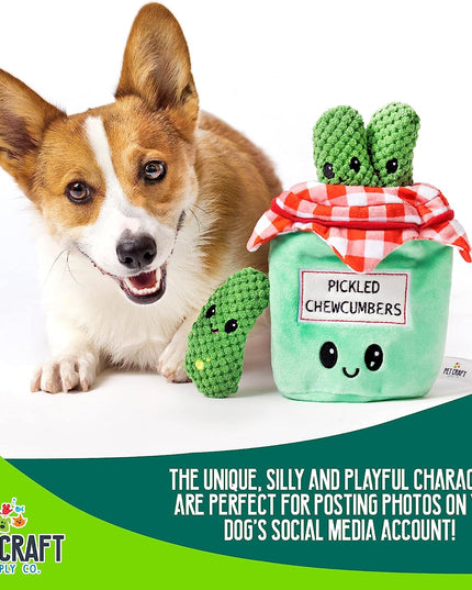 Hide and Seek Plush Dog Toys Crinkle Squeaky Interactive Burrow Activity Puzzle Chew Fetch Treat Hiding Brain Stimulating Cute Funny Toy Bundle Pack -Pickles, for Medium Breeds