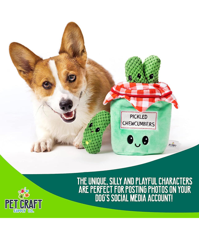 Hide and Seek Plush Dog Toys Crinkle Squeaky Interactive Burrow Activity Puzzle Chew Fetch Treat Hiding Brain Stimulating Cute Funny Toy Bundle Pack -Pickles, for Medium Breeds