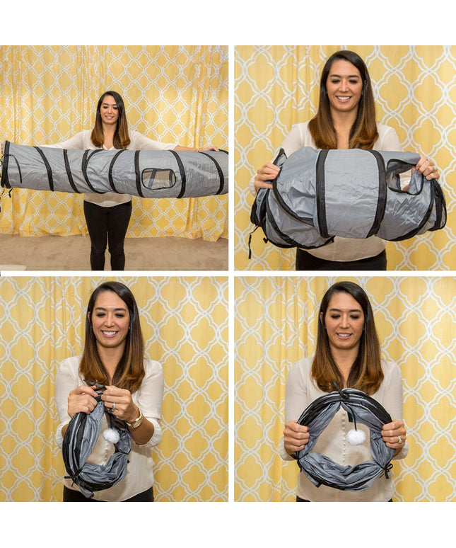 S Way Cat Tunnel Collapsible Pop-Up Pet Tube Hideaway Play Toy with Ball (S-Way, Grey)