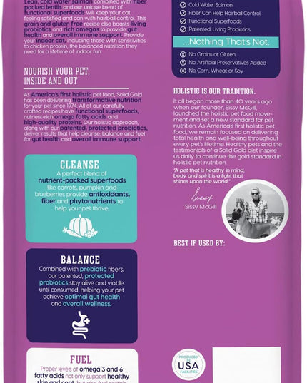 Indoor Dry Cat Food - Let'S Stay in Cat Food Dry Kibble for Indoor Cats - Hairball & Sensitive Stomach - Grain & Gluten Free - Probiotics & Fiber for Digestive Health - Salmon - 12Lb