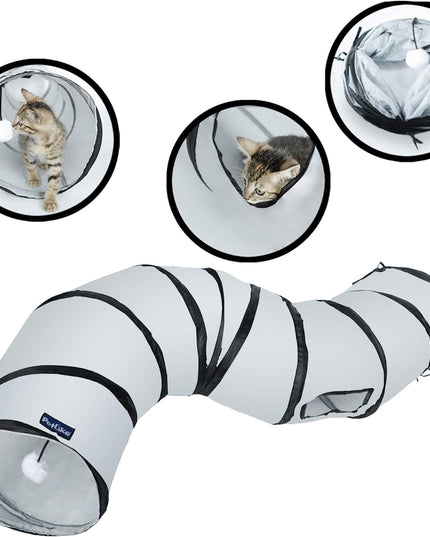 S Way Cat Tunnel Collapsible Pop-Up Pet Tube Hideaway Play Toy with Ball (S-Way, Grey)