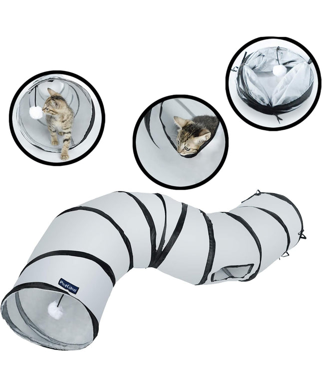 S Way Cat Tunnel Collapsible Pop-Up Pet Tube Hideaway Play Toy with Ball (S-Way, Grey)