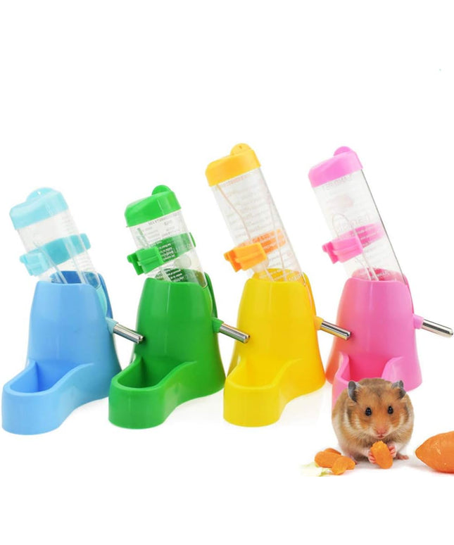 Hamster Water Bottle, Pet Dispenser for Cage with Base Hut Small Pet Nest Hamster Water Bottle Holder(Pink)